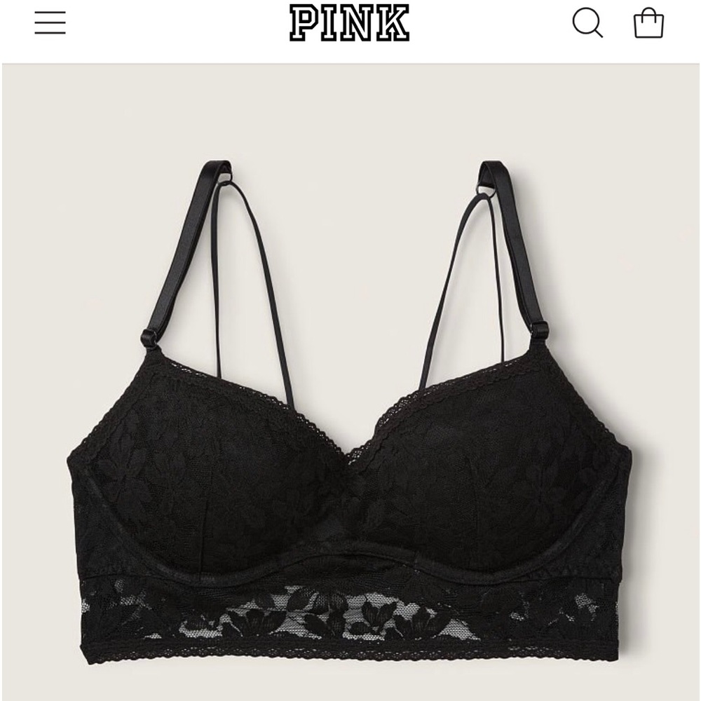 Victorias Secret PINK black lace pushup bralette NWT